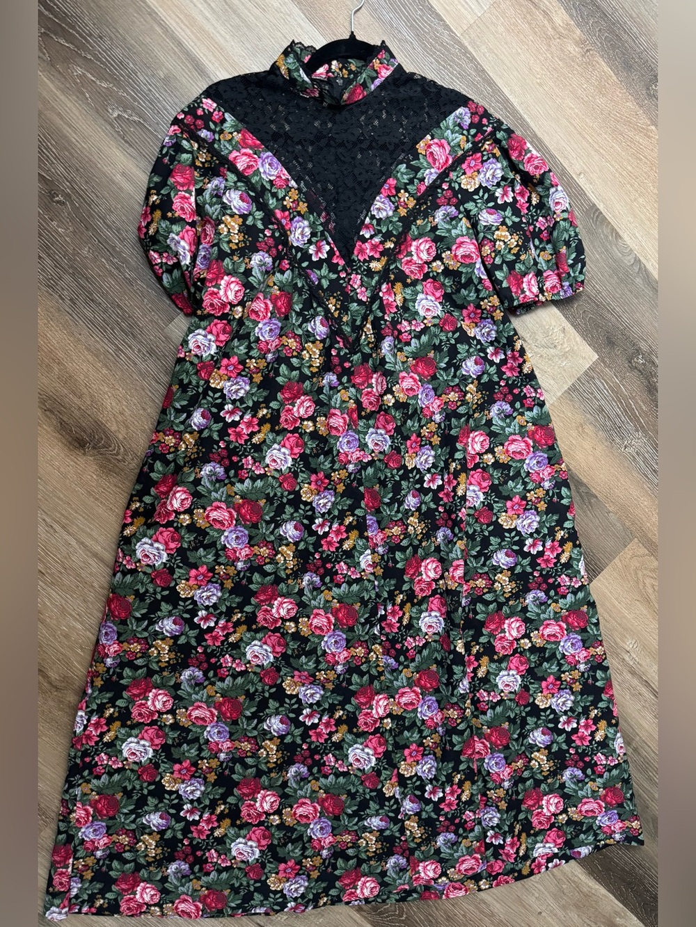 Especially for You…Rare 90s Vintage Floral Cottagecore Puff Sleeve Midi Dress - Picture 5 of 8